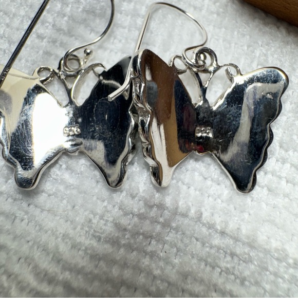 Silver Butterfly Earrings with Abalone Inlay - Picture 2 of 2